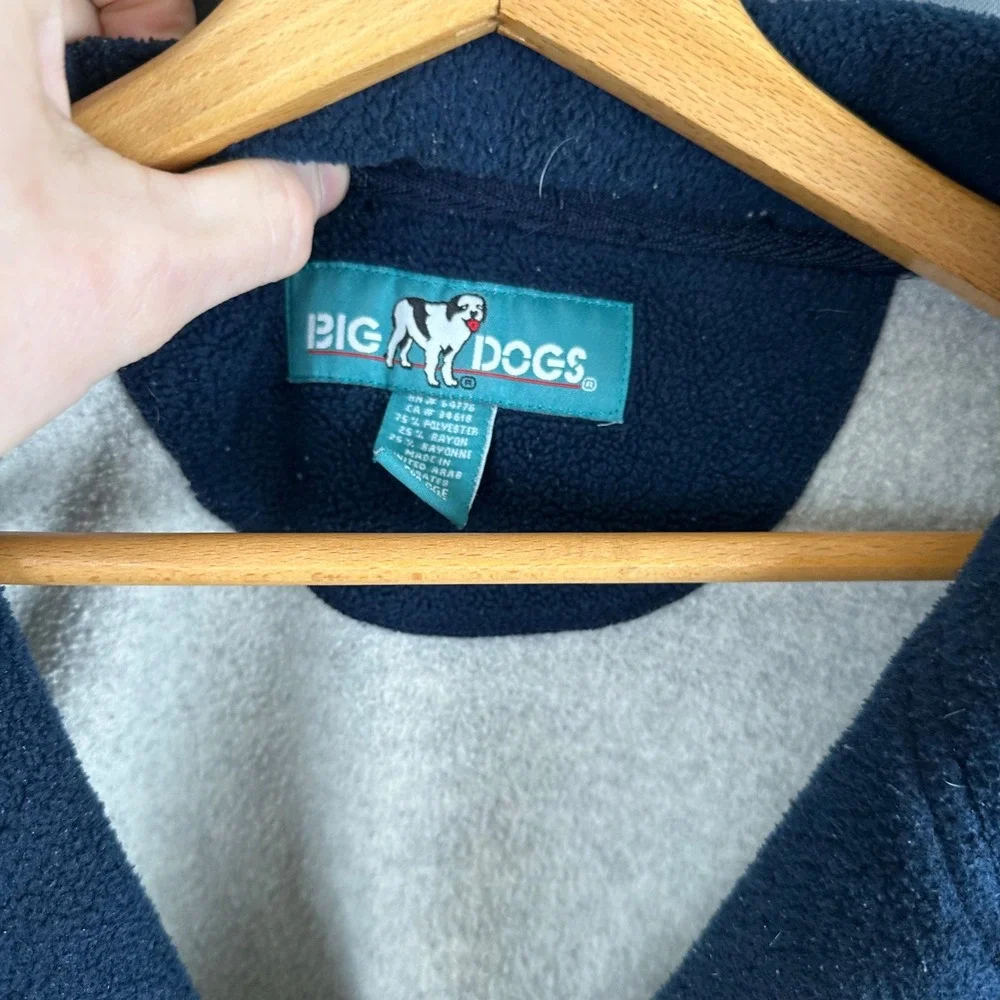 Big Dogs Mens Fleece Quarter Zip Pullover Oatmeal Navy Blue XL RN 64776